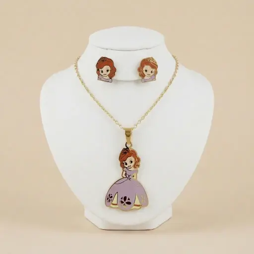 [AC-JU-232] Set esmaltado en acero gold para niñas figura princesita Sofía