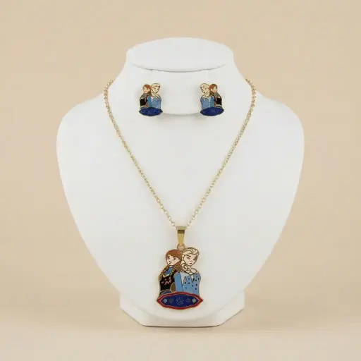 [AC-JU-233] Set esmaltado en acero gold para niñas figura Frozen