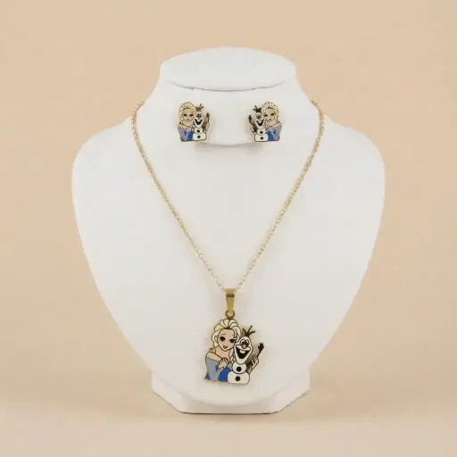 [AC-JU-234] Set esmaltado en acero gold para niñas figura Frozen