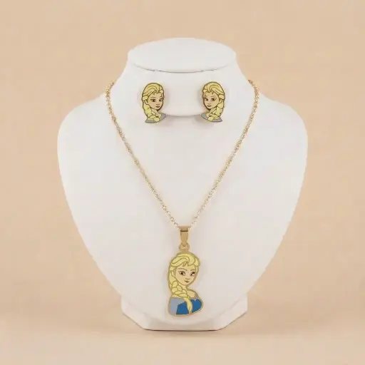 [AC-JU-235] Set esmaltado en acero gold para niñas figura Frozen