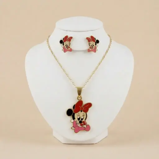 [AC-JU-236] Set esmaltado en acero gold para niñas figura Minnie