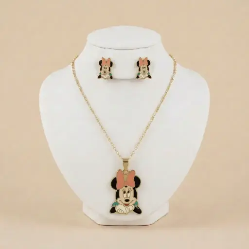 [AC-JU-237] Set esmaltado en acero gold para niñas figura Minnie