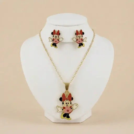 [AC-JU-238] Set esmaltado en acero gold para niñas figura Minnie