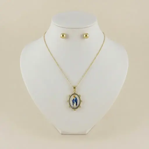 [G-JU-153] Set en rodinado gold medalla foto imagen virgen Milagrosa