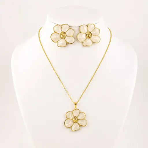 Juego en acero gold flor esmaltada