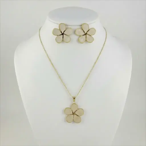 [AC-JU-241] Juego en acero gold flor esmaltada