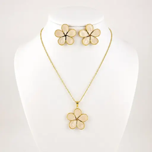 [AC-JU-241] Juego en acero gold flor esmaltada