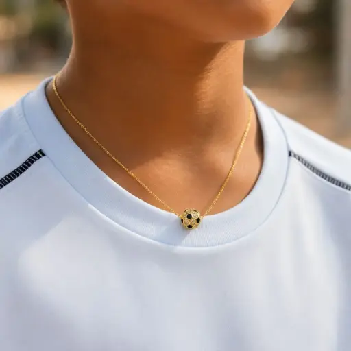 [G-CDD-241] Collar en rodinado gold dije pelota fútbol microcircón blanco