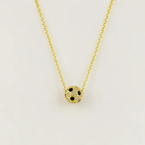 [G-CDD-241] Collar en rodinado gold dije pelota fútbol microcircón blanco