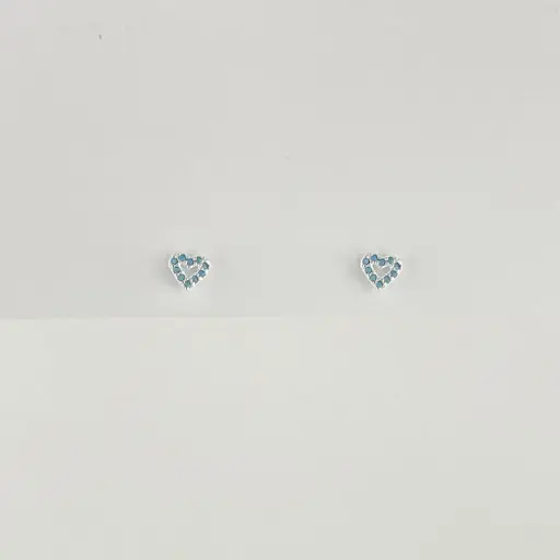 [P-AR-205] Aretes en Plata ley 925 silueta corazón mini microcircón turquesa