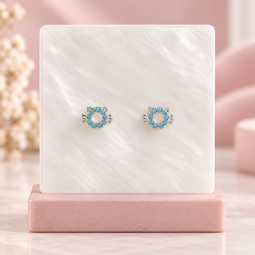 [P-AR-199] Aretes en Plata ley 925 hello kitty mini microcircón turquesa