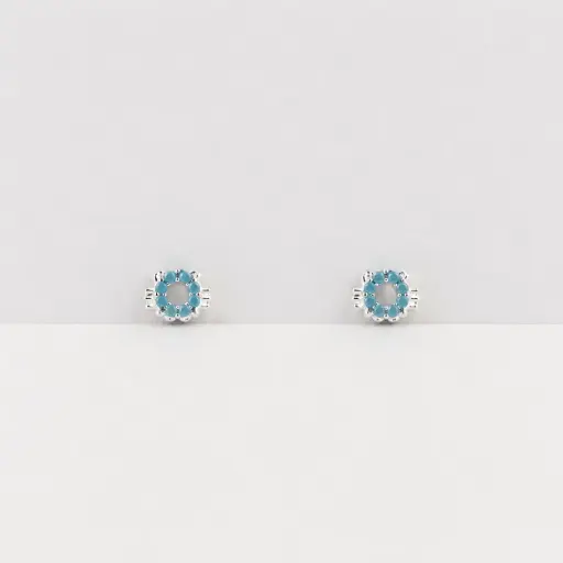 [P-AR-199] Aretes en Plata ley 925 hello kitty mini microcircón turquesa