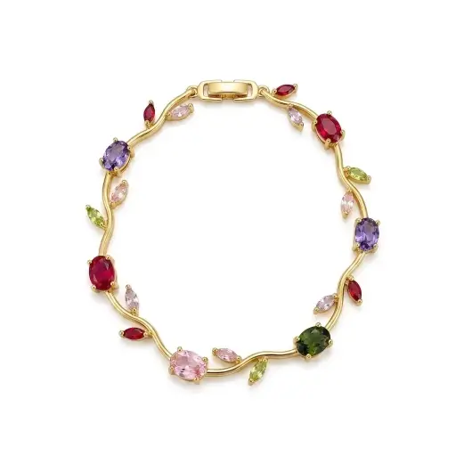 [G-PL-257] Pulsera en rodinado gold Tulipán cristales colores 