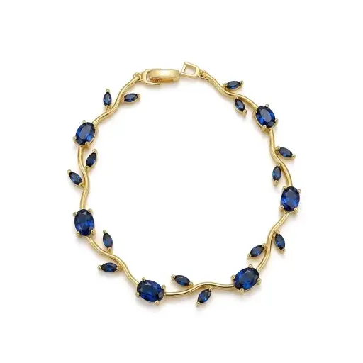 [G-PL-258] Pulsera en rodinado gold Tulipán cristales azules