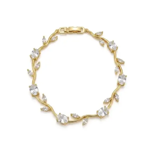 [G-PL-259] Pulsera en rodinado gold Tulipán cristales blancos