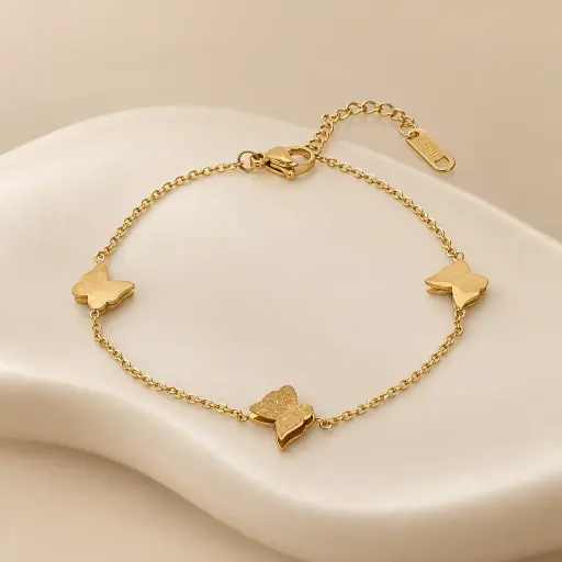 [AC-PL-228] Pulsera en Acero Inoxidable dorada mariposas