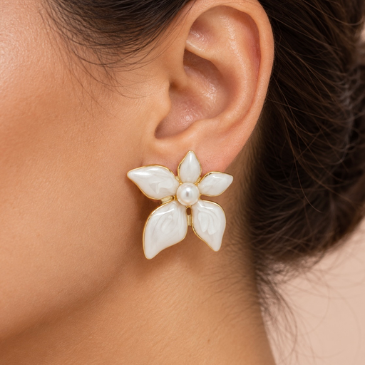 [AC-AR-500] Arete en Acero Inoxidable gold flor esmaltado blango