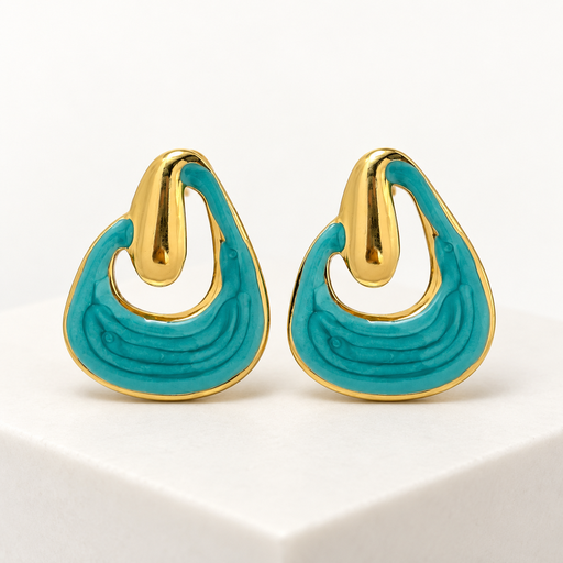 [AC-AR-502] Arete en Acero Inoxidable gold gota esmaltado verde 