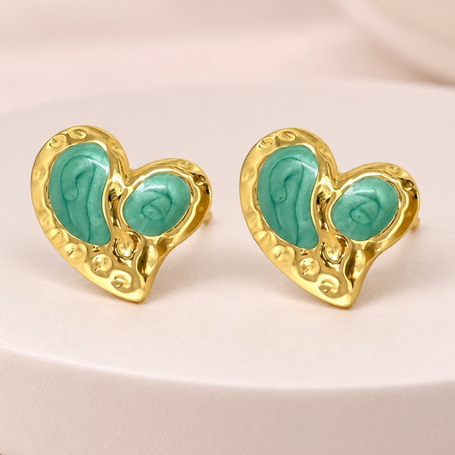 [AC-AR-505] Arete en Acero Inoxidable gold corazón esmaltado verde 
