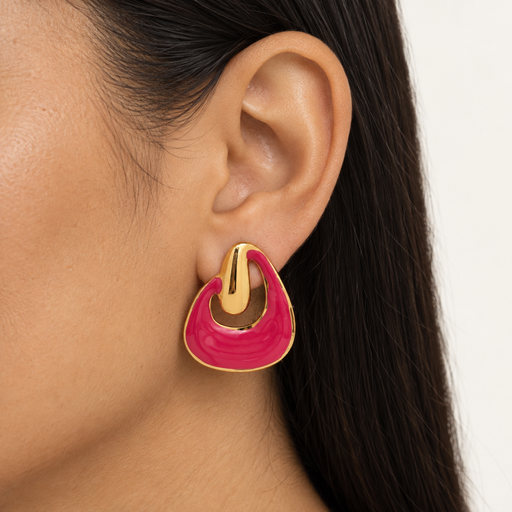 [AC-AR-506] Arete en Acero Inoxidable gold geométrico esmaltado rojo 
