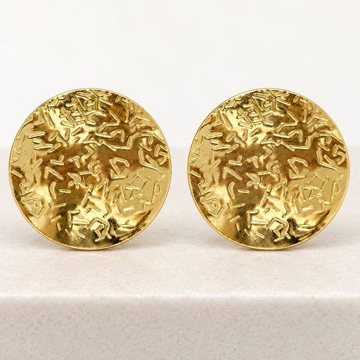 [AC-AR-510] Arete en Acero Inoxidable gold círculo grabado