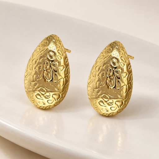 [AC-AR-511] Arete en Acero Inoxidable gold gota martillado 