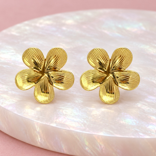 [AC-AR-514] Arete en Acero Inoxidable gold flor 