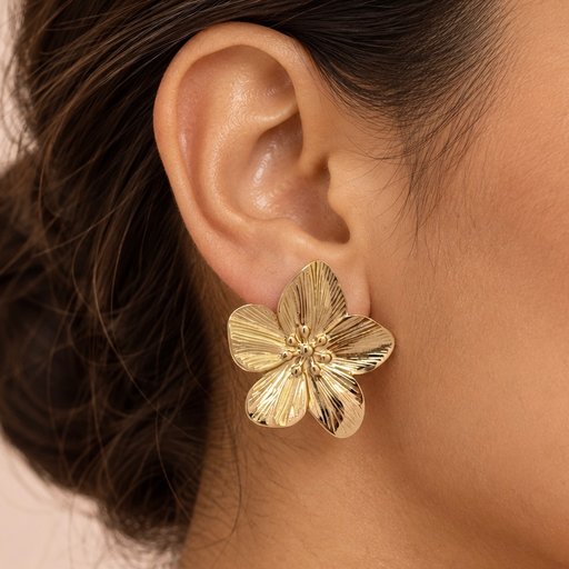 [AC-AR-515] Arete en Acero Inoxidable gold flor 