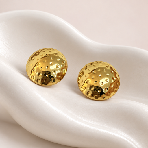 [AC-AR-517] Arete en Acero Inoxidable gold botón martillado