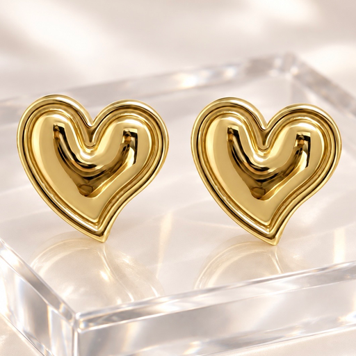 [AC-AR-519] Arete en Acero Inoxidable gold corazón bicel