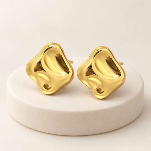 [AC-AR-520] Arete en Acero Inoxidable gold rombo 