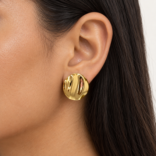 [AC-AR-526] Arete en Acero Inoxidable gold círculo