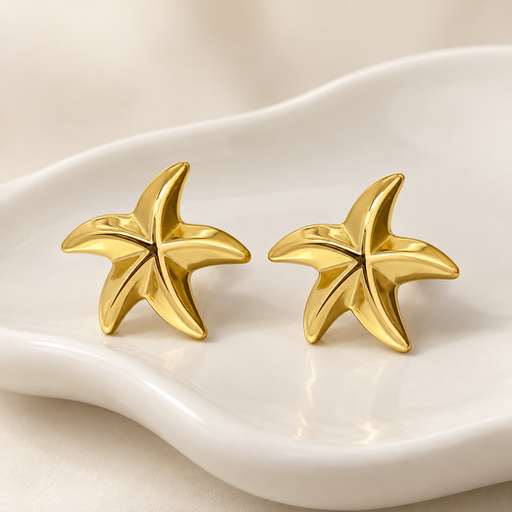 [AC-AR-531] Arete en Acero Inoxidable dorado estrella Mar 