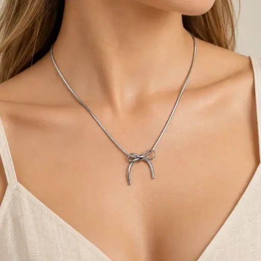 [AC-CDD-241] Collar en Acero Inoxidable plateado lazo