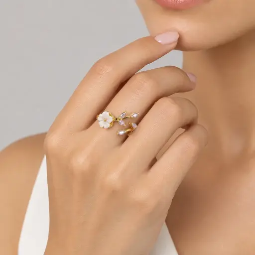 [G-AN-275] Anillo en rodinado gold cristales