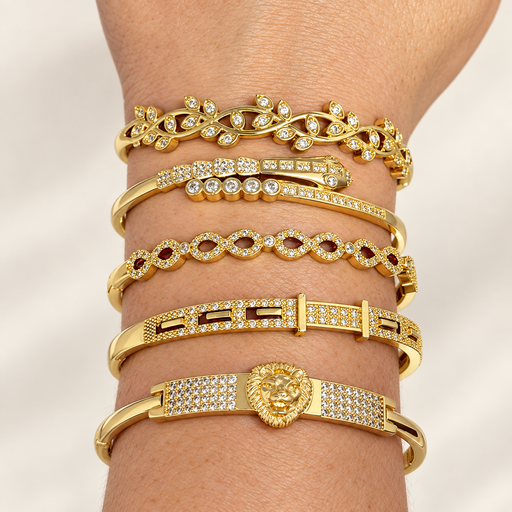 [G-PL-262] Brazalete rigido en baño de oro gold microcirconia cúbica / modelos surtidos 