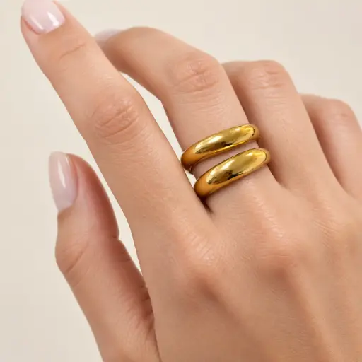 [AC-AN-422] Anillo en acero inoxidable premium gold chunky 316L