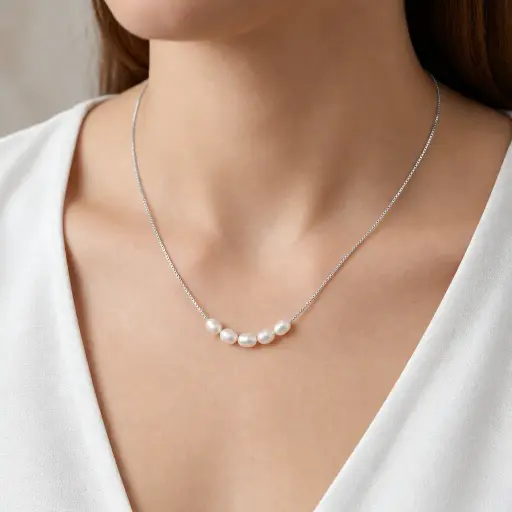 [AC-CDD-245] Collar en Acero Inoxidable plateado calidad 316L perlas