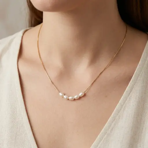 [AC-CDD-246] Collar en Acero Inoxidable dorado calidad 316L perlas